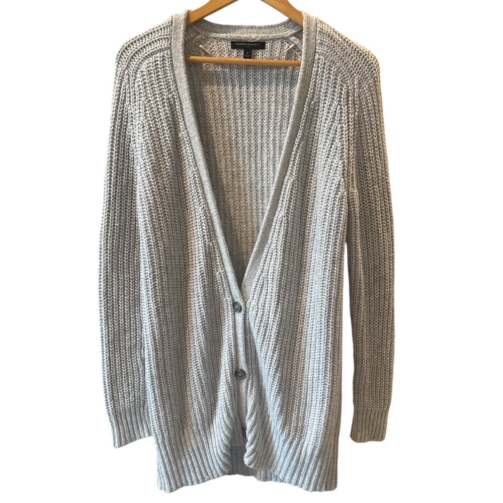 Banana Republic Factory Cotton Ribbed Grey Knit V-Cardigan Buttons Women's Small